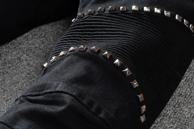 Balmain Biker Pantalon Jean Noir Argenté Clouté à Fermeture Éclair 9