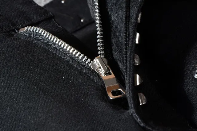 Balmain Biker Pantalon Jean Noir Argenté Clouté à Fermeture Éclair 12