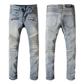Balmain Light-Wash Distressed Ribbed Panel Jeans