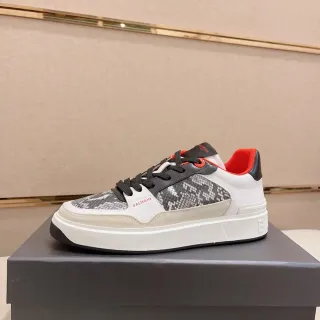 Balmain White Gray Low-Top Platform Sneaker Snakeskin-Textured Panels Lifestyle Sneakers