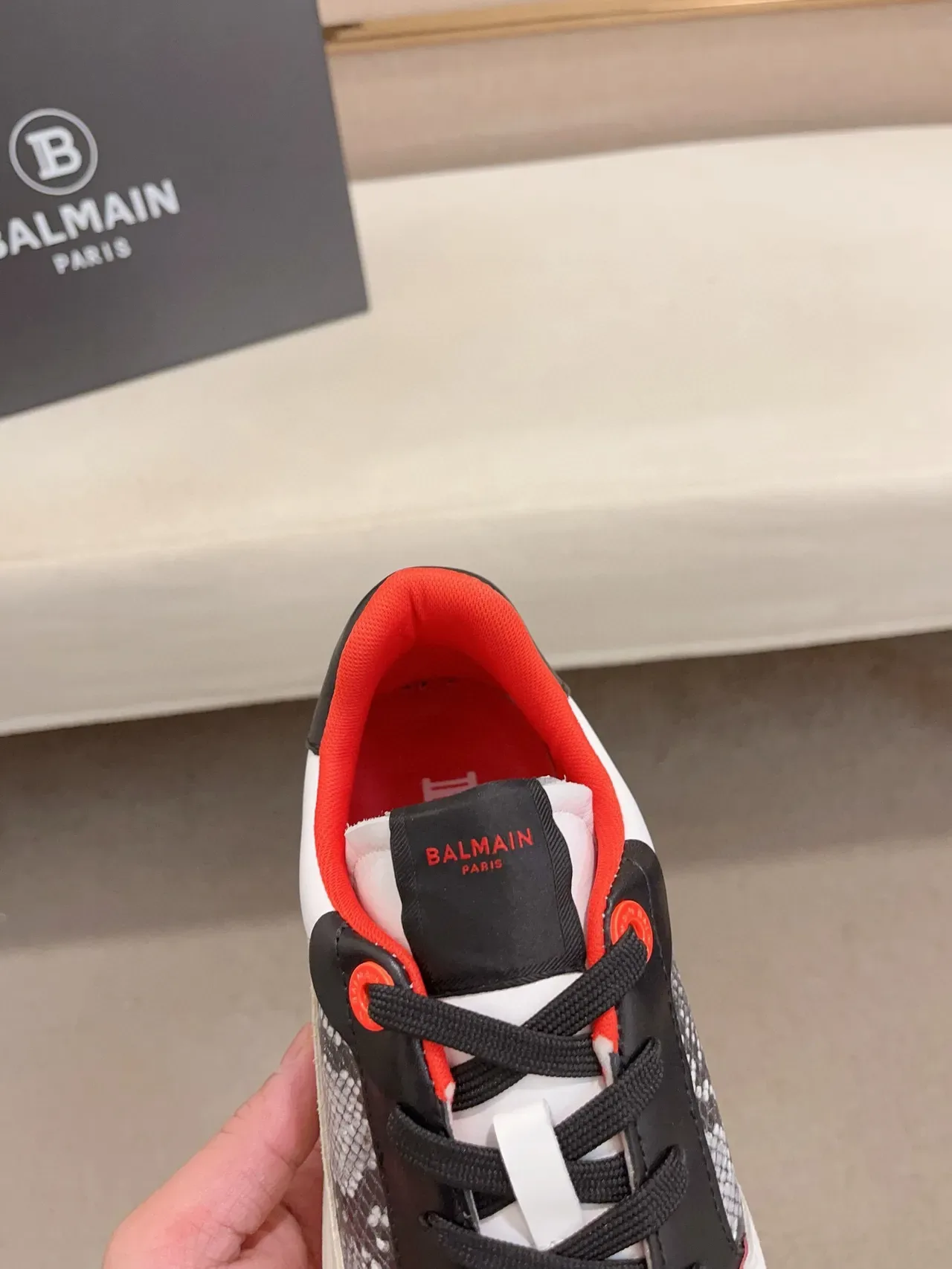 Balmain أحذية رياضية منصة منخفض أبيض رمادي لوحات جلد ثعبان مطبق نمط حياة 6