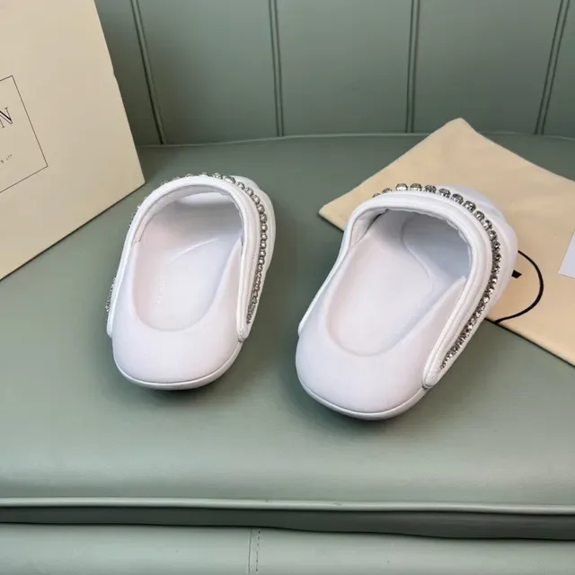 Balmain White Silver Padded Quilted Strap Crystal-Embellished Band Slippers 7