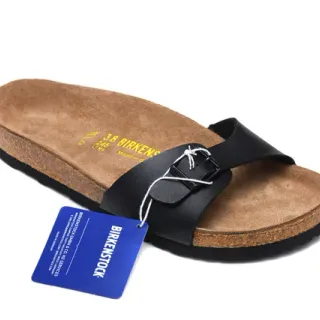 Birkenstock Arizona काला चमड़े का काजुअल सैंडल