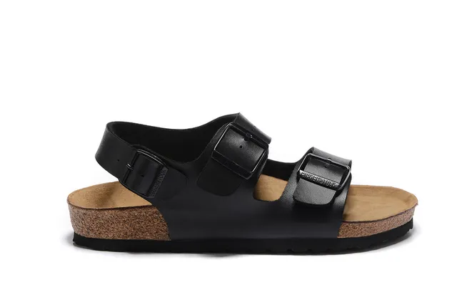 Birkenstock Arizona काला चमड़ा डबल बकल केजुअल सैंडल 2