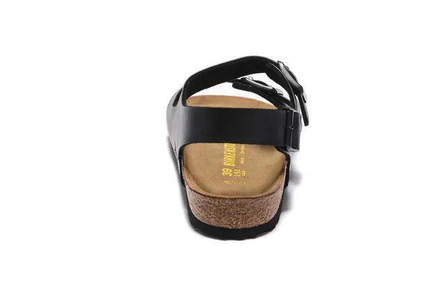 Birkenstock Arizona काला चमड़ा डबल बकल केजुअल सैंडल 3