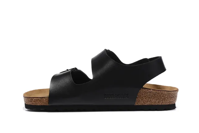 Birkenstock Arizona काला चमड़ा डबल बकल केजुअल सैंडल 4