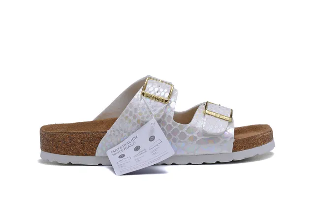 Birkenstock Arizona ক্যাজুয়াল স্যান্ডাল সাদা ইরিডেসেন্ট স্কেল টেক্সচার্ড 2