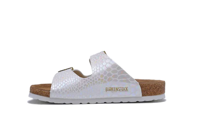 Birkenstock Arizona ক্যাজুয়াল স্যান্ডাল সাদা ইরিডেসেন্ট স্কেল টেক্সচার্ড 4