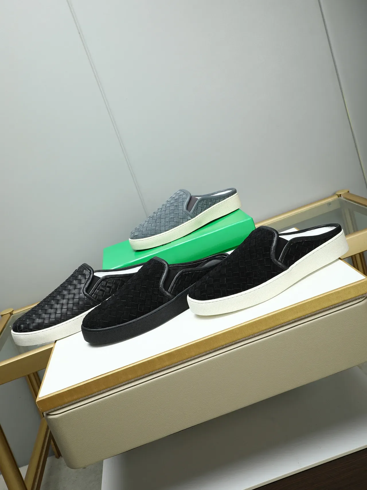 Bottega Veneta Black White Woven Leather Slip-On Mule Loafer 2