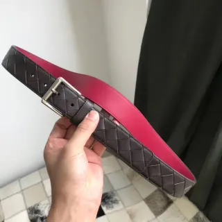 Bottega Veneta বাদামি লাল Intrecciato বোনা উল্টানো চামড়ার বেল্ট