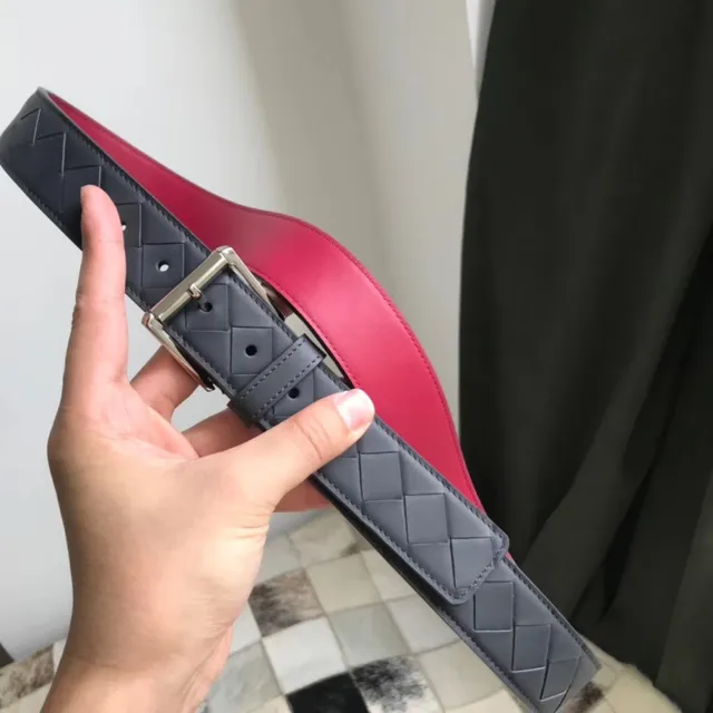 Bottega Veneta cinturón de cuero marrón rojo Intrecciato tejido reversible 2