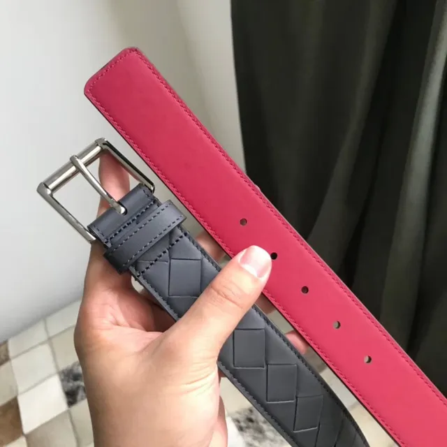 Bottega Veneta cinturón de cuero marrón rojo Intrecciato tejido reversible 6