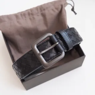 Bottega Veneta Cassette Intrecciato কালো চামড়ার বেল্ট