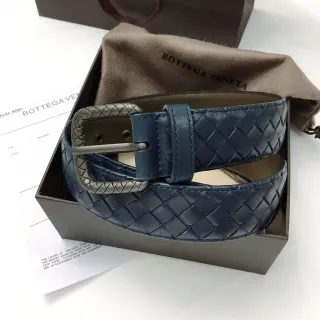 Bottega Veneta Intrecciato নেভি সিলভার বোনা আয়তাক্ষেত্রাকার বাকেল চামড়ার বেল্ট