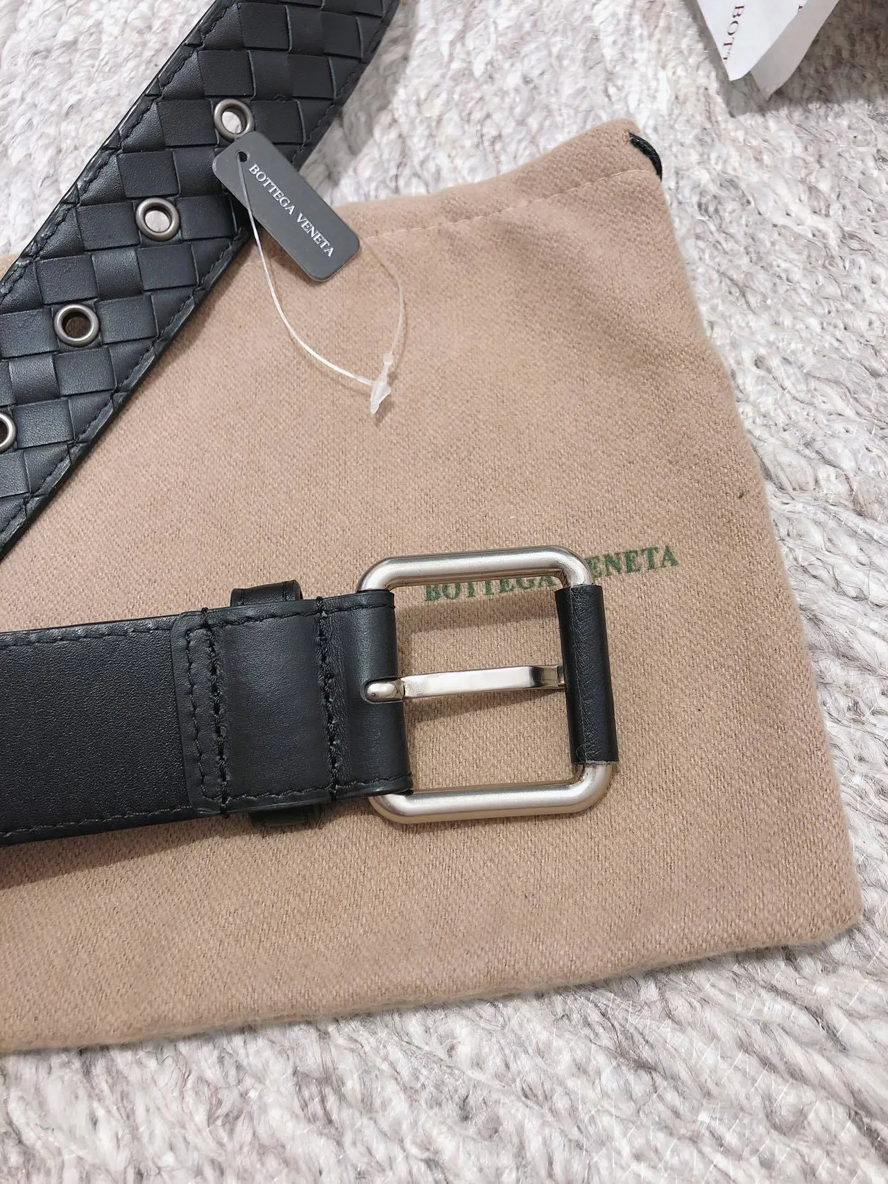 Bottega Veneta Intrecciato Ceinture en cuir noire argentée tissée boucle rectangulaire 4