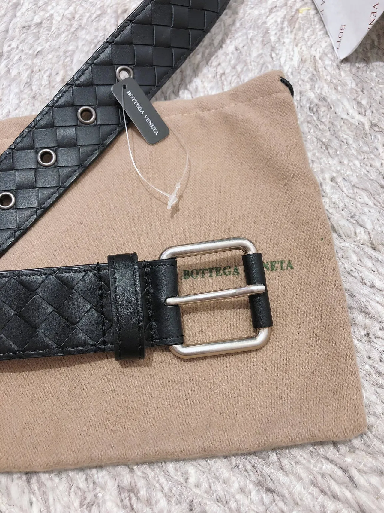 Bottega Veneta Intrecciato Ceinture en cuir noire argentée tissée boucle rectangulaire 5