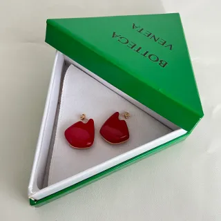 Bottega Veneta Red Enamel Asymmetrical Teardrop Stud Earrings