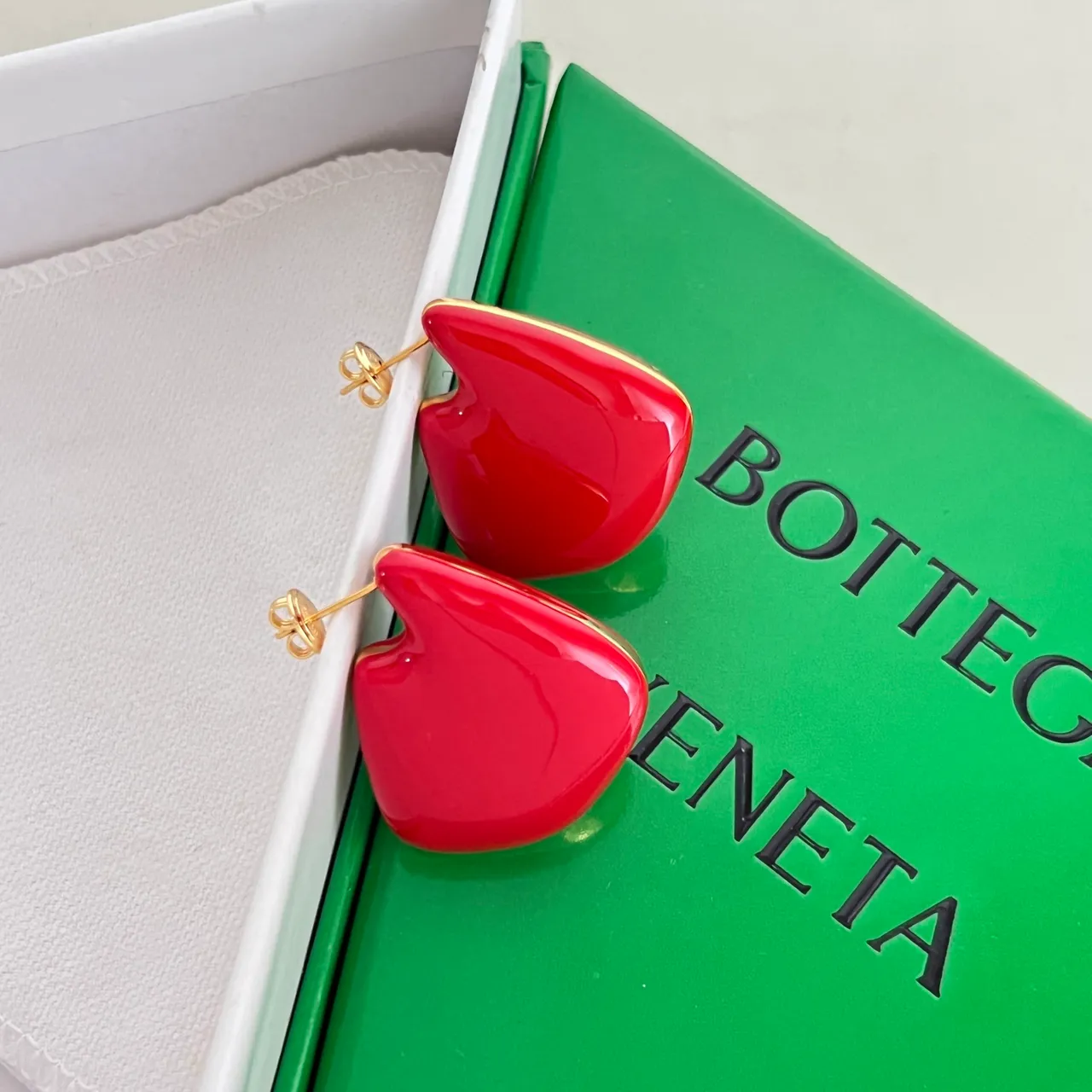Bottega Veneta Red Enamel Asymmetrical Teardrop Stud Earrings 5