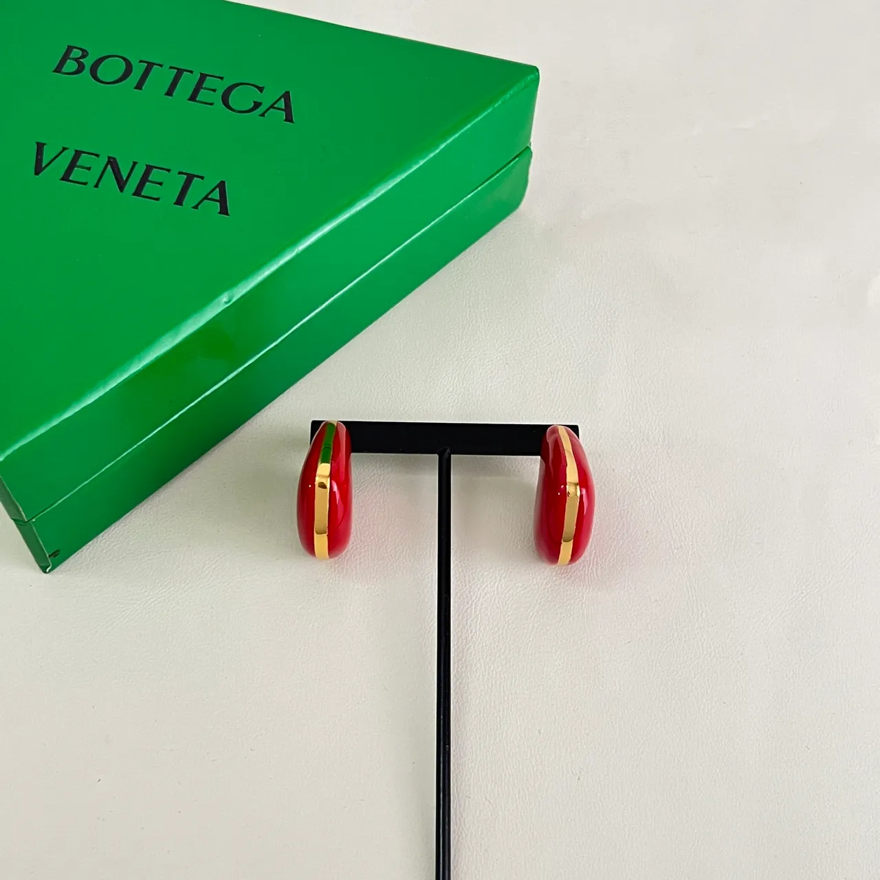 Bottega Veneta Red Enamel Asymmetrical Teardrop Stud Earrings 3