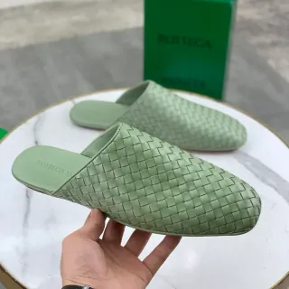 Bottega Veneta Sardine Green Woven Intrecciato Leather Backless Slip-On Casual Shoes