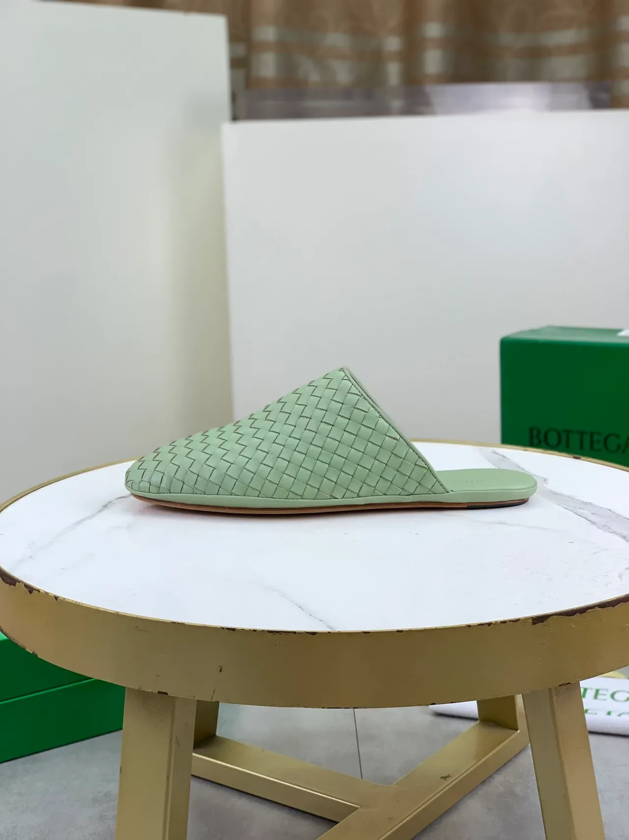 Bottega Veneta Sardine Green Woven Intrecciato Leather Backless Slip-On Casual Shoes 6
