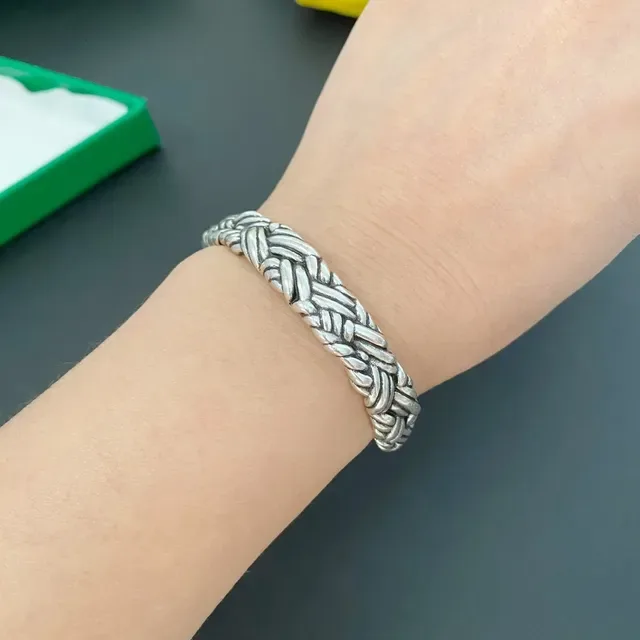 Bottega Veneta Plata y Oro Motivo de Cuerda Trenzada Brazalete Abierto 3