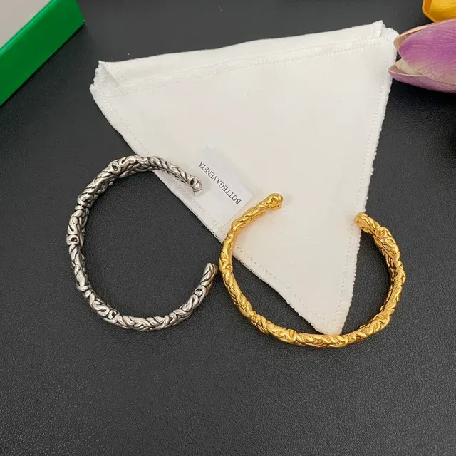 Bottega Veneta Plata y Oro Motivo de Cuerda Trenzada Brazalete Abierto 8