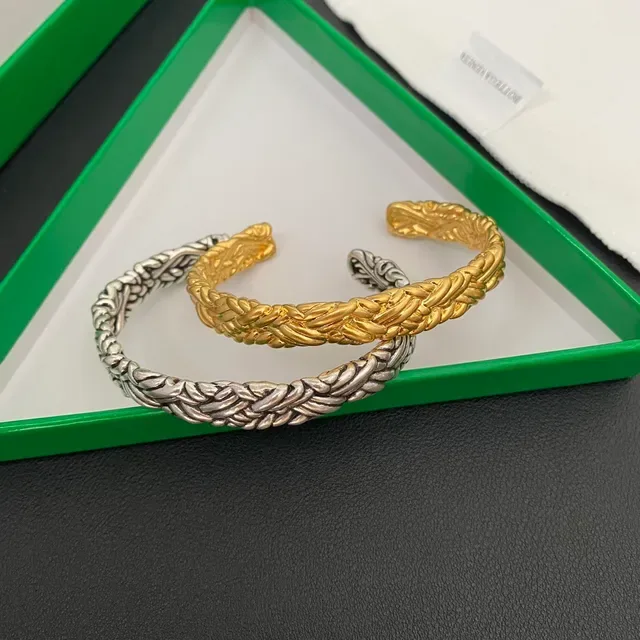 Bottega Veneta Plata y Oro Motivo de Cuerda Trenzada Brazalete Abierto 9