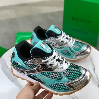 Bottega Veneta Turquoise and Silver Mesh Metallic Sneakers
