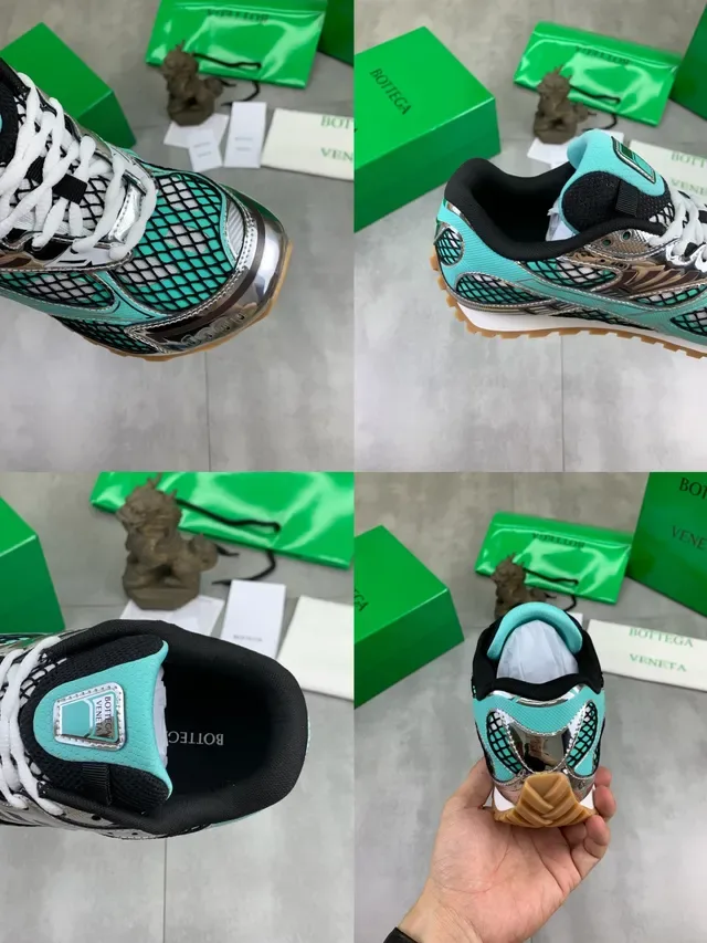 Bottega Veneta Sneakers Turquoise et Argent Maille Métallique 2