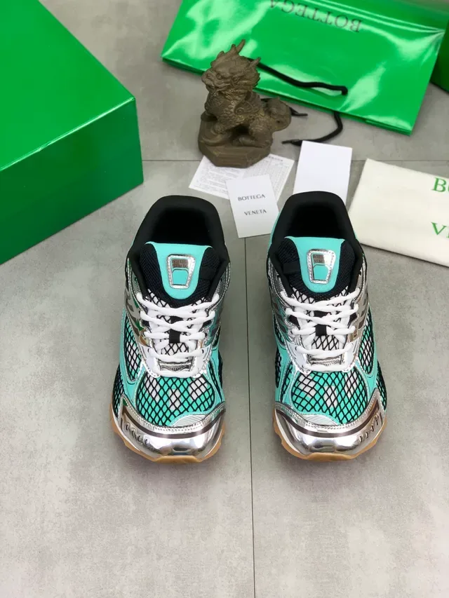Bottega Veneta Sneakers Turquoise et Argent Maille Métallique 4