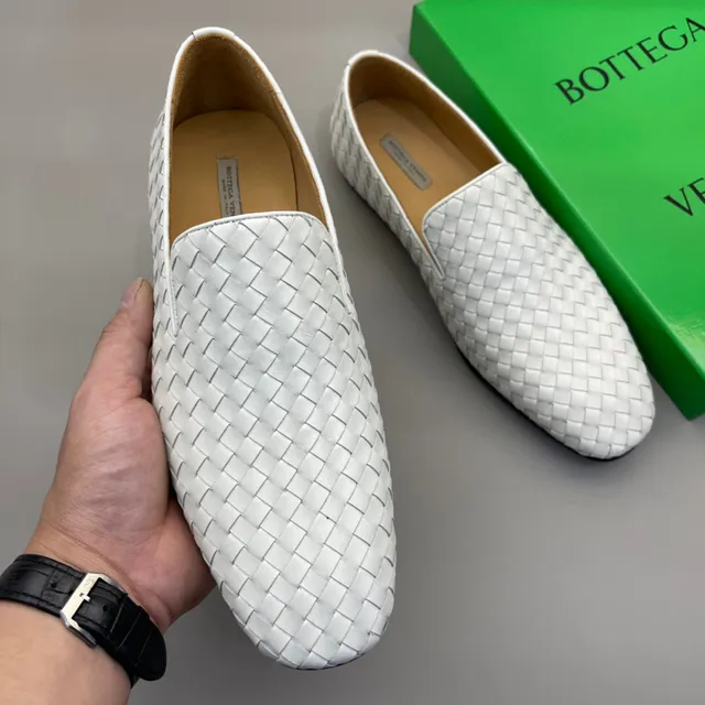 Bottega Veneta Branco Preto Intrecciato Couro Tricotado Slip-On Loafer 3