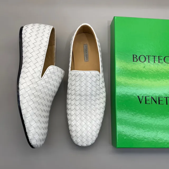 Bottega Veneta Branco Preto Intrecciato Couro Tricotado Slip-On Loafer 7
