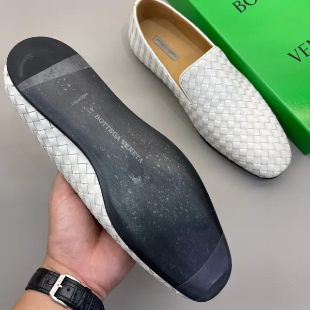 Bottega Veneta Branco Preto Intrecciato Couro Tricotado Slip-On Loafer 8