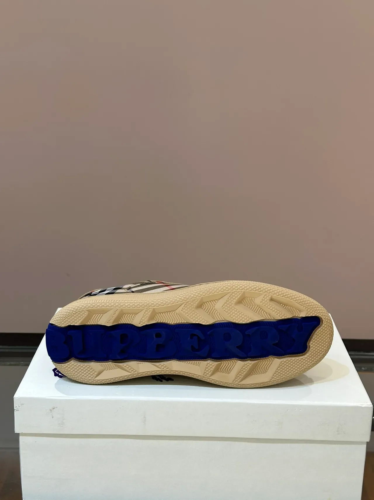 Burberry Beige Bleu Maison à Carreaux Tissu Canvas Dessus Doublure Contraste Sneakers Lifestyle 3