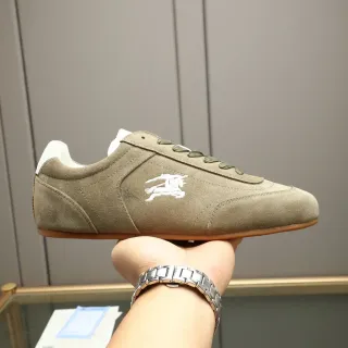 Burberry Beige Green Suede Upper Embroidered Equestrian Knight Logo Sneakers