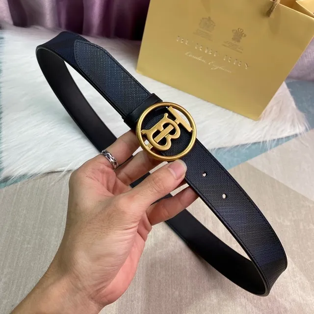 Burberry Black Gold Monogram Buckle Textured Leather Belt 3