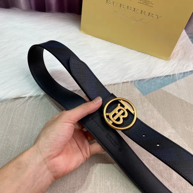 Burberry Black Gold Monogram Buckle Textured Leather Belt 4