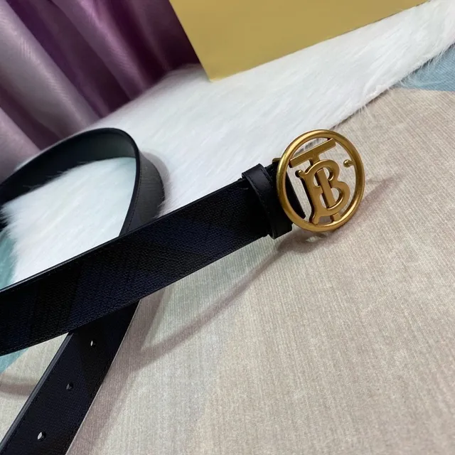 Burberry Black Gold Monogram Buckle Textured Leather Belt 5