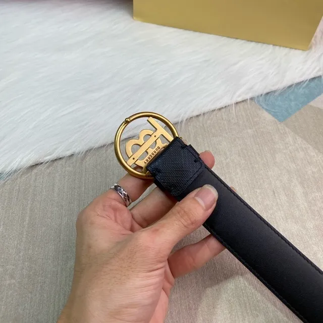 Burberry Black Gold Monogram Buckle Textured Leather Belt 6