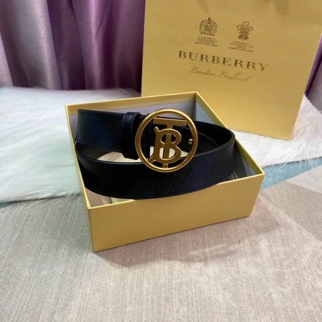Burberry Black Gold Monogram Buckle Textured Leather Belt 8