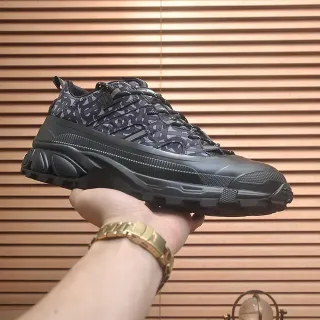 Burberry Black Gray Monogram-Print Upper Oversized Rugged Sole Chunky Sneakers