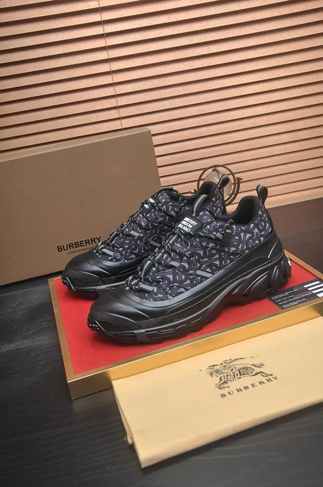 Burberry Black Gray Monogram-Print Upper Oversized Rugged Sole Chunky Sneakers 4