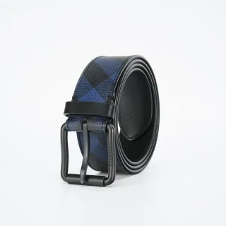 Burberry Patrón de Cuadros Azul y Negro Cinturón de Cuero