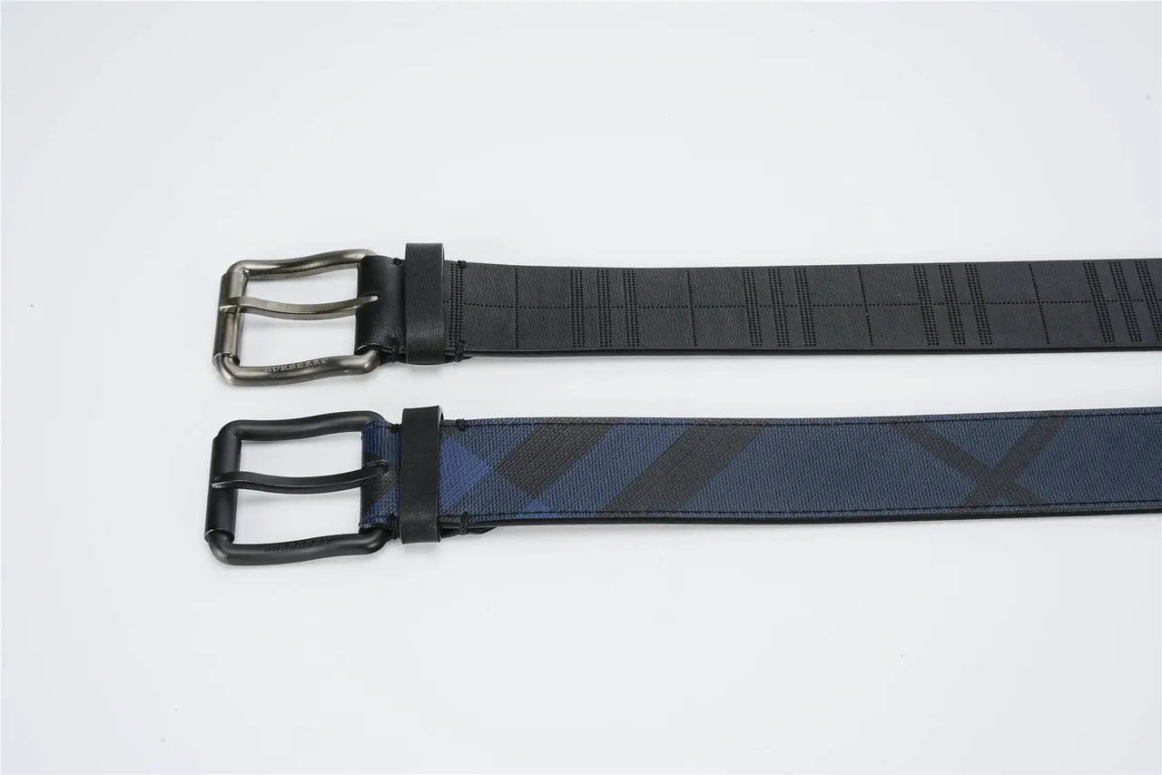 Burberry Check Pattern Blue and Black Leather Belt 2