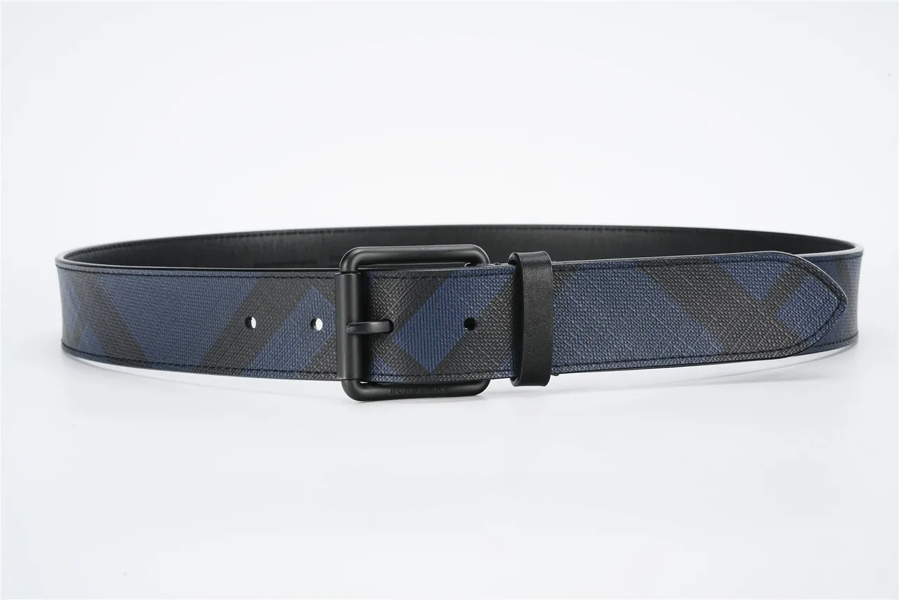 Burberry Check Pattern Blue and Black Leather Belt 8