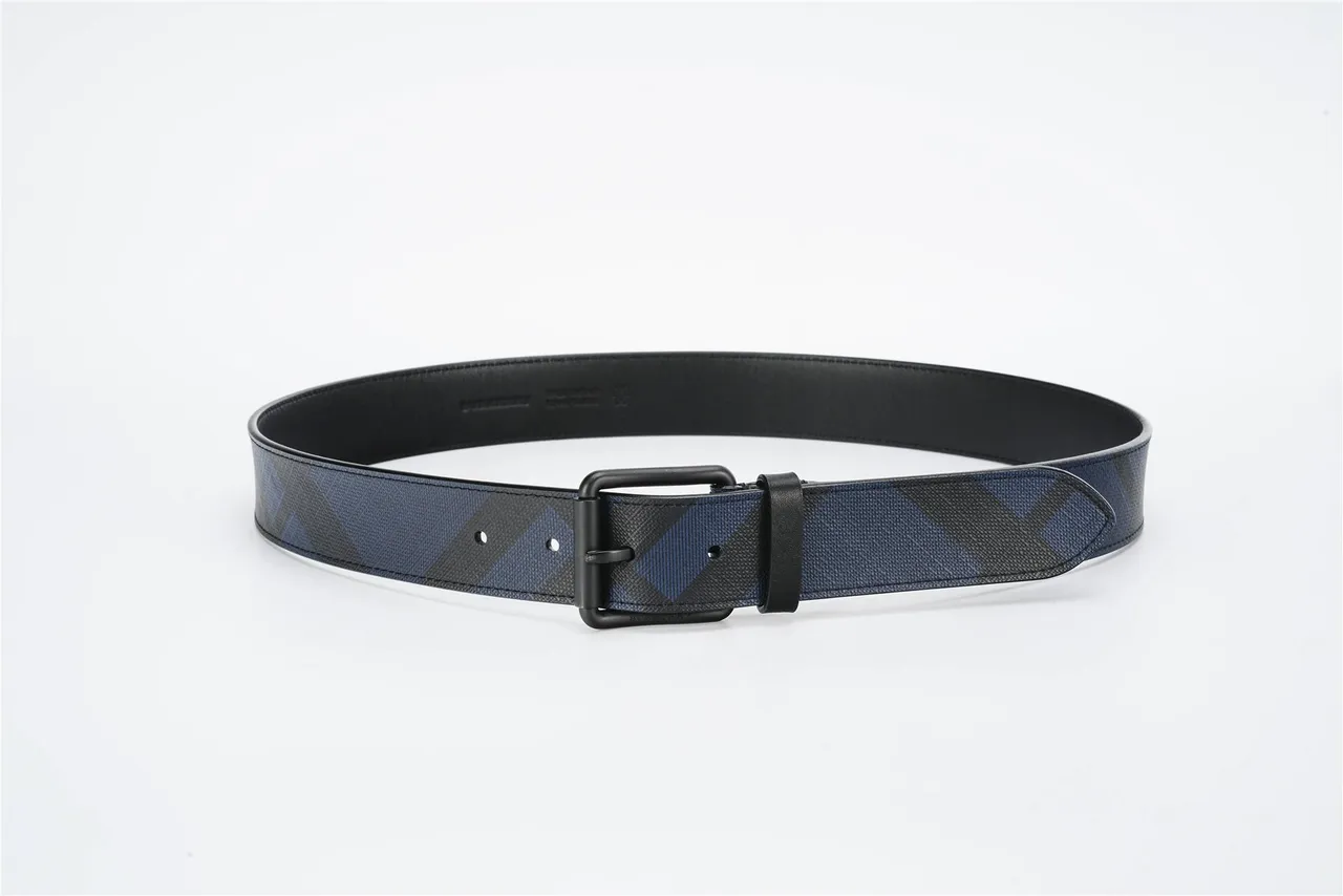 Burberry Check Pattern Blue and Black Leather Belt 9