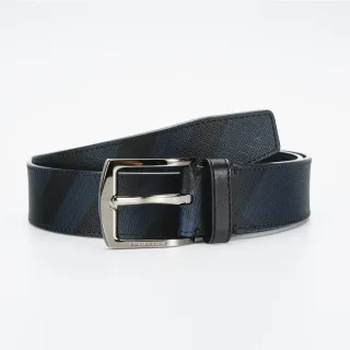 Burberry Diagonal Check Navy and Black Leather Belt