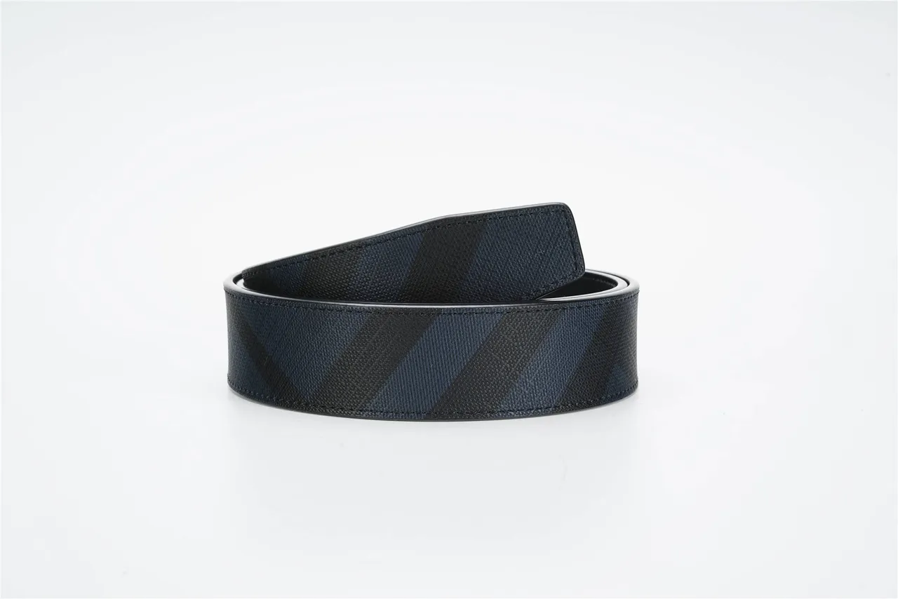 Burberry Diagonal Check Navy and Black Leather Belt 3