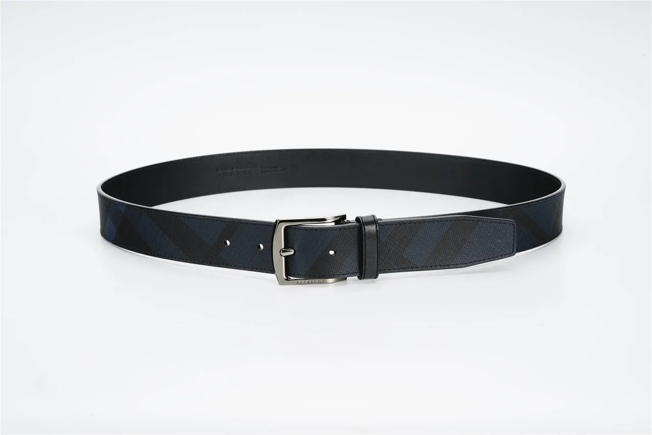 Burberry Diagonal Check Navy and Black Leather Belt 9